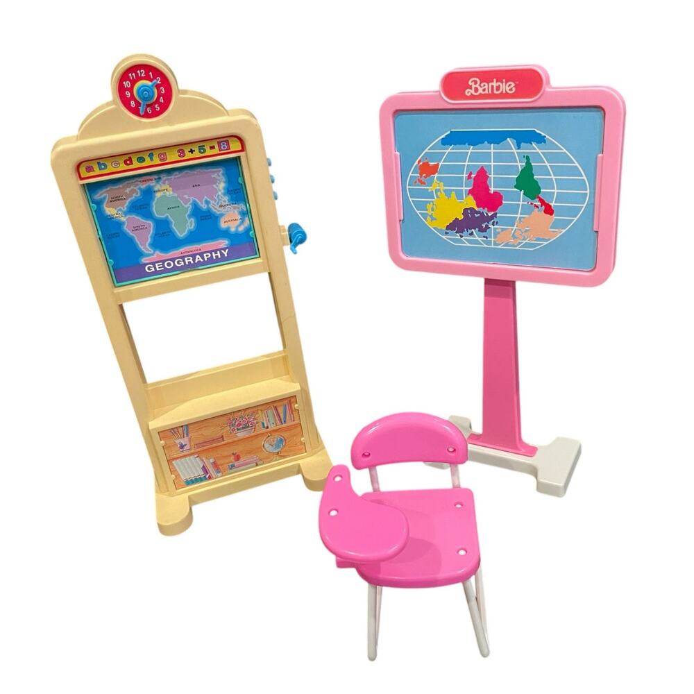 Vintage 90s Barbie School Classroom Playset Chalkboard Child Desk Bulletin Board
